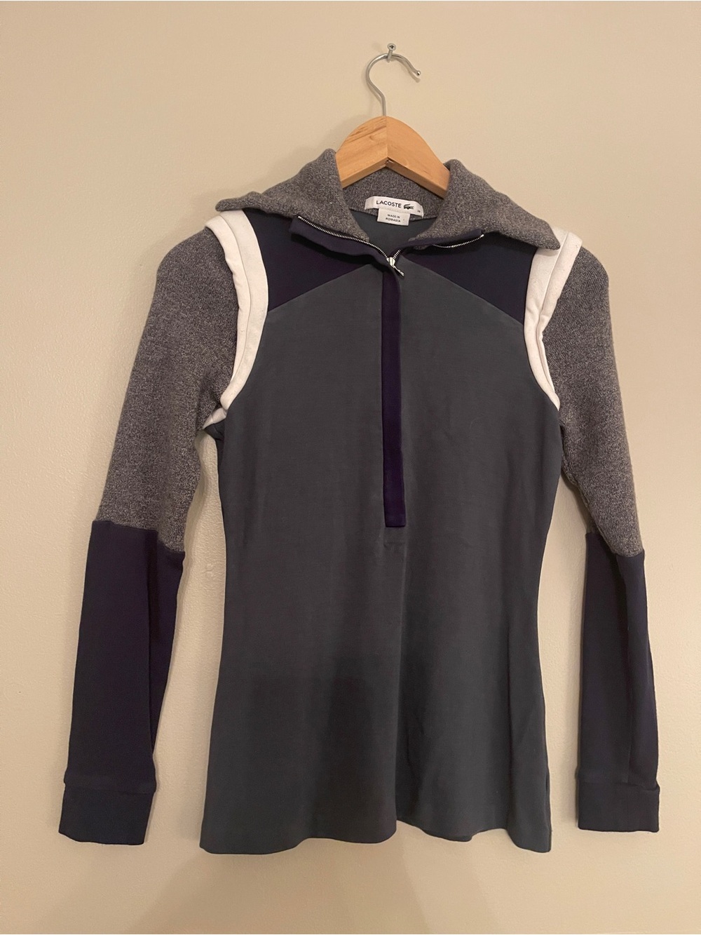 Lacoste Colorblock Half-Zip Hoodie - Gray Navy White